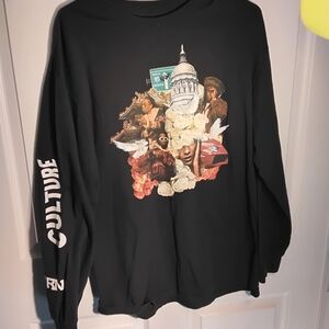 Black Graphic Long Sleeve Tee with Cultural Print